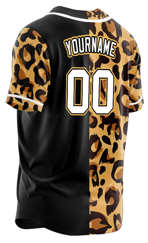 Custom Black Leopard Yellow Edge Baseball Jersey