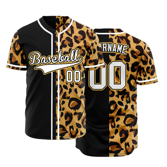 Custom Black Leopard Yellow Edge Baseball Jersey