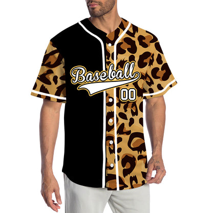 Custom Black Leopard Yellow Edge Baseball Jersey