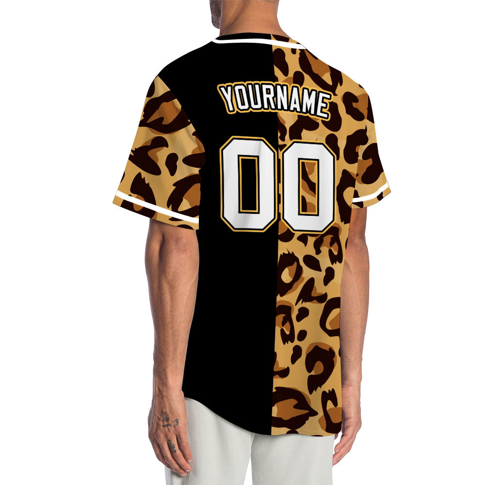 Custom Black Leopard Yellow Edge Baseball Jersey