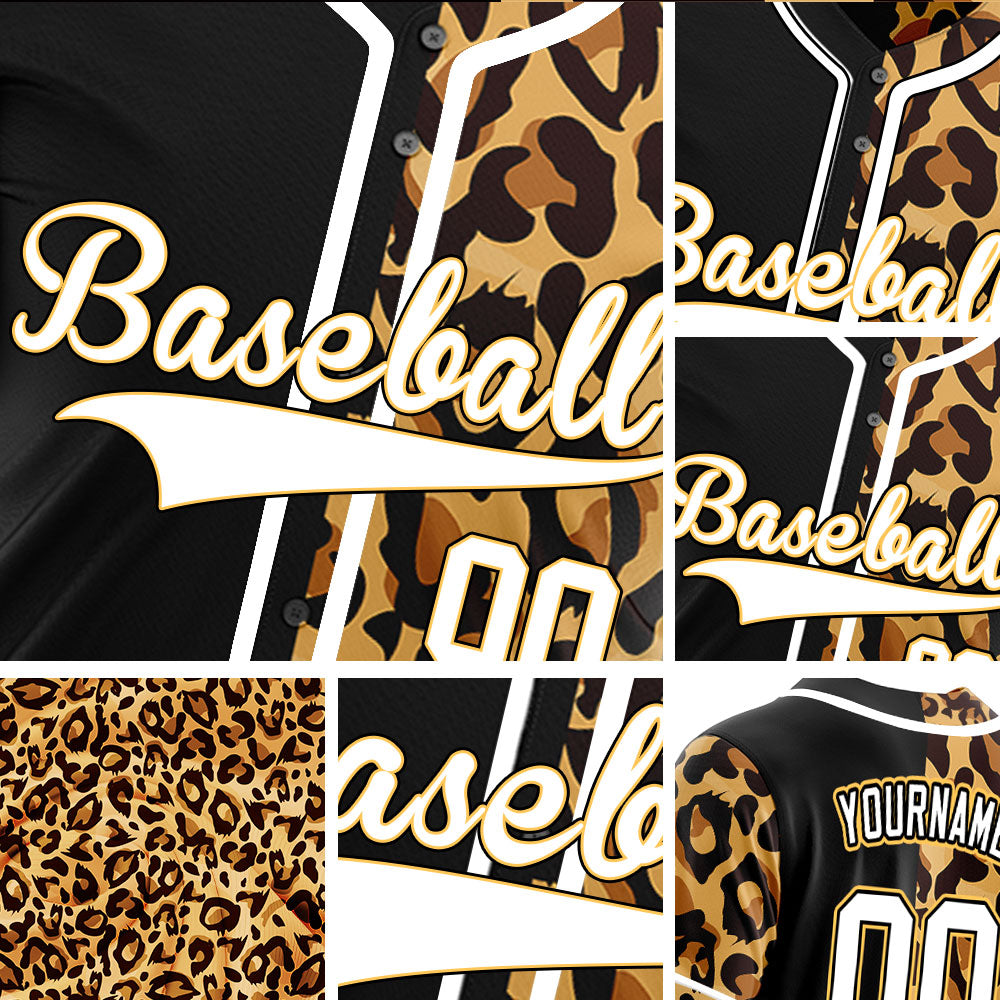 Custom Black Leopard Yellow Edge Baseball Jersey