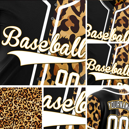Custom Black Leopard Yellow Edge Baseball Jersey