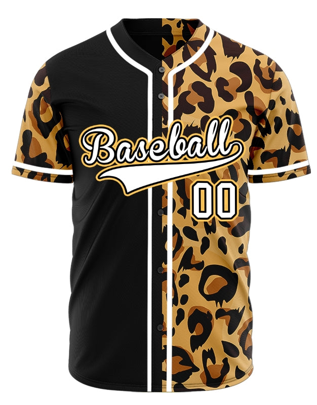 Custom Black Leopard Yellow Edge Baseball Jersey