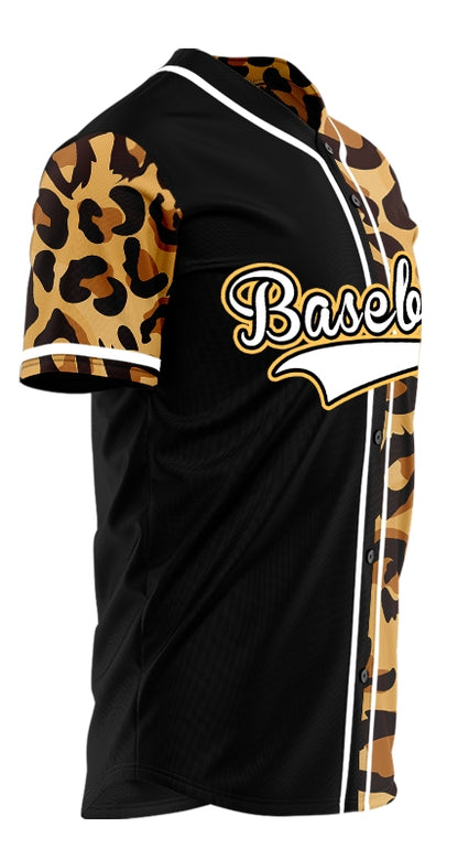 Custom Black Leopard Yellow Edge Baseball Jersey