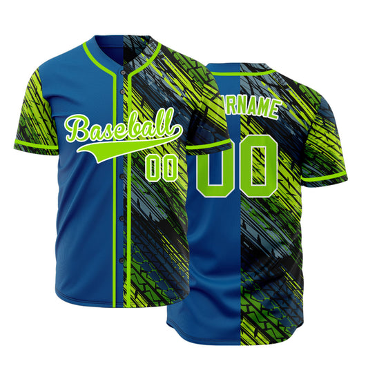 Custom Blue And Green Ink Baseball Jersey
