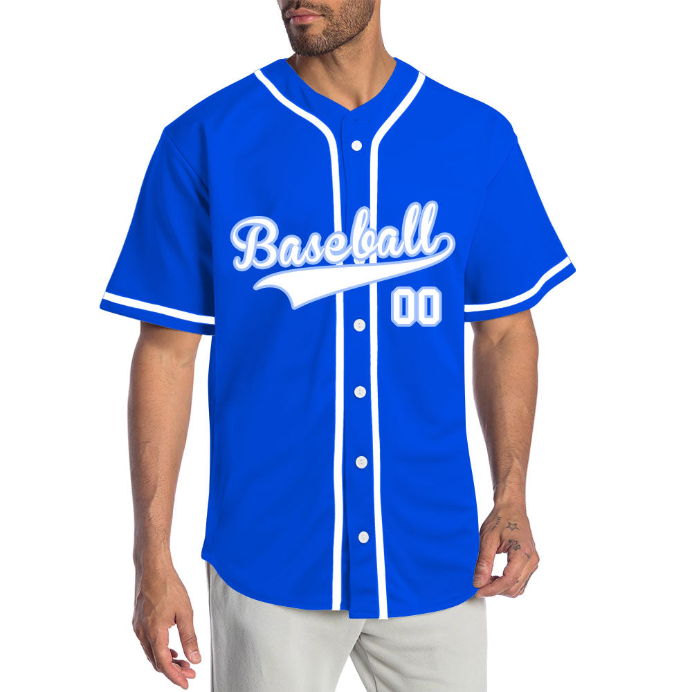 Custom Blue And White Baseball Jersey