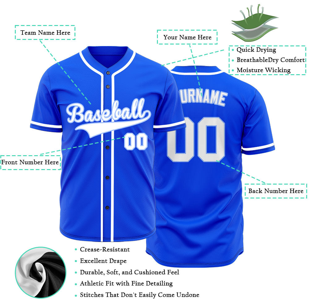 Custom Blue And White Baseball Jersey