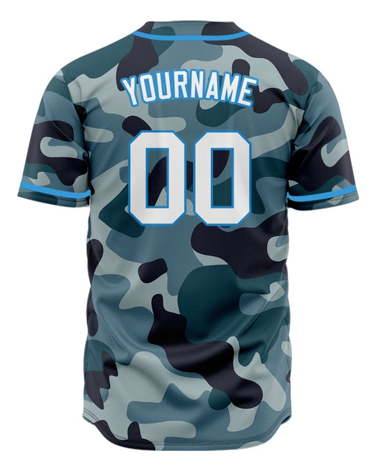 Custom Blue Camouflage Baseball Jersey