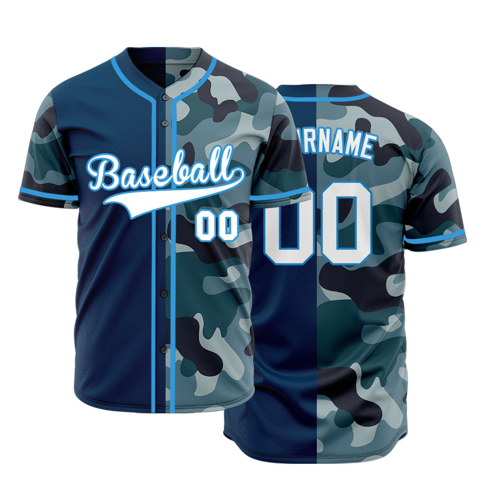 Custom Blue Camouflage Half Blue Baseball Jersey