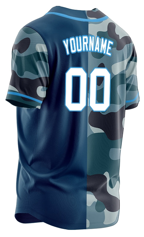 Custom Blue Camouflage Half Blue Baseball Jersey