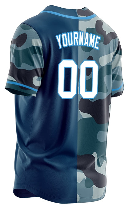 Custom Blue Camouflage Half Blue Baseball Jersey