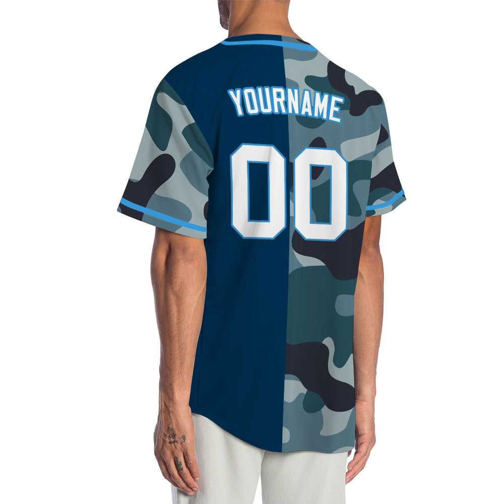 Custom Blue Camouflage Half Blue Baseball Jersey