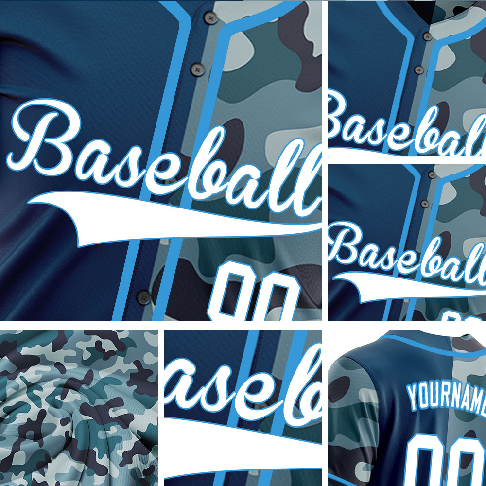 Custom Blue Camouflage Half Blue Baseball Jersey
