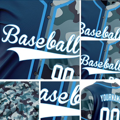 Custom Blue Camouflage Half Blue Baseball Jersey