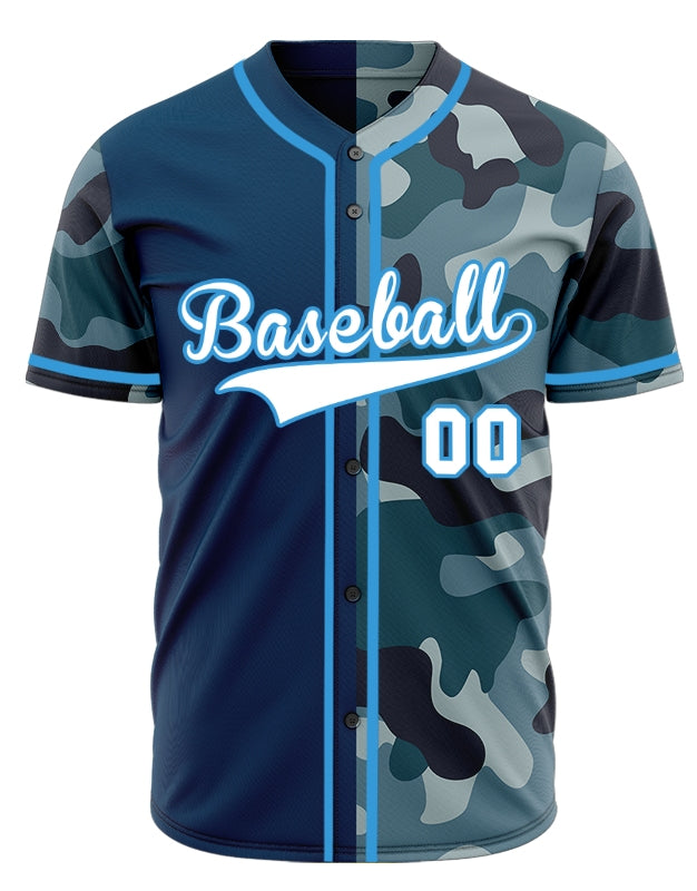 Custom Blue Camouflage Half Blue Baseball Jersey