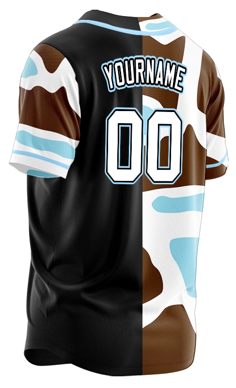 Custom Blue Leopard Half Black Baseball Jersey