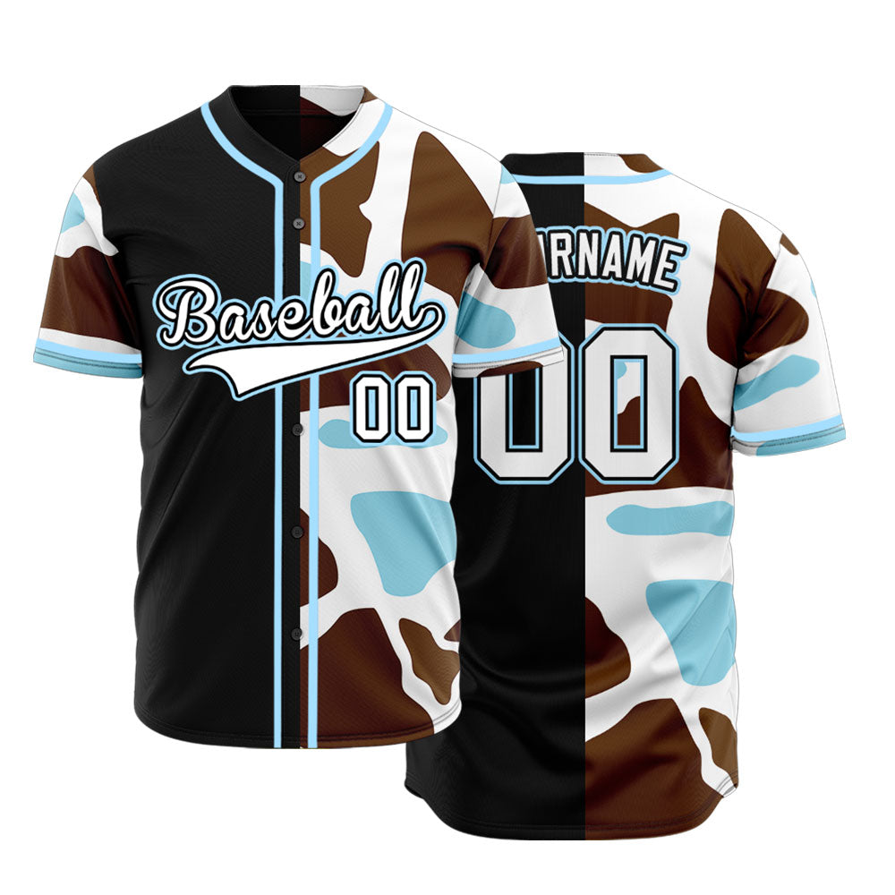 Custom Blue Leopard Half Black Baseball Jersey