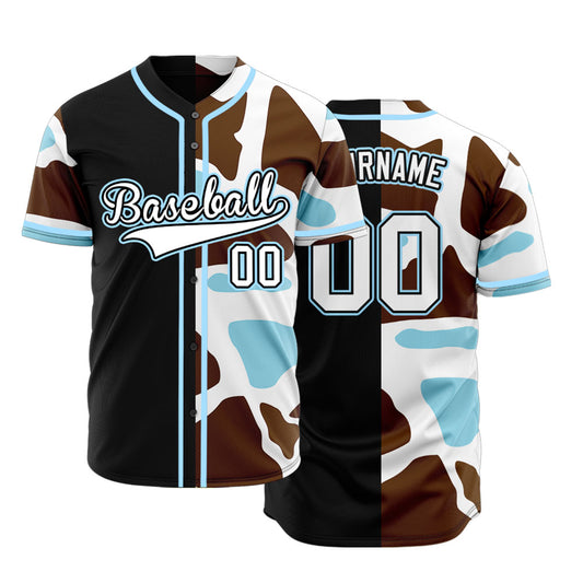 Custom Blue Leopard Half Black Baseball Jersey