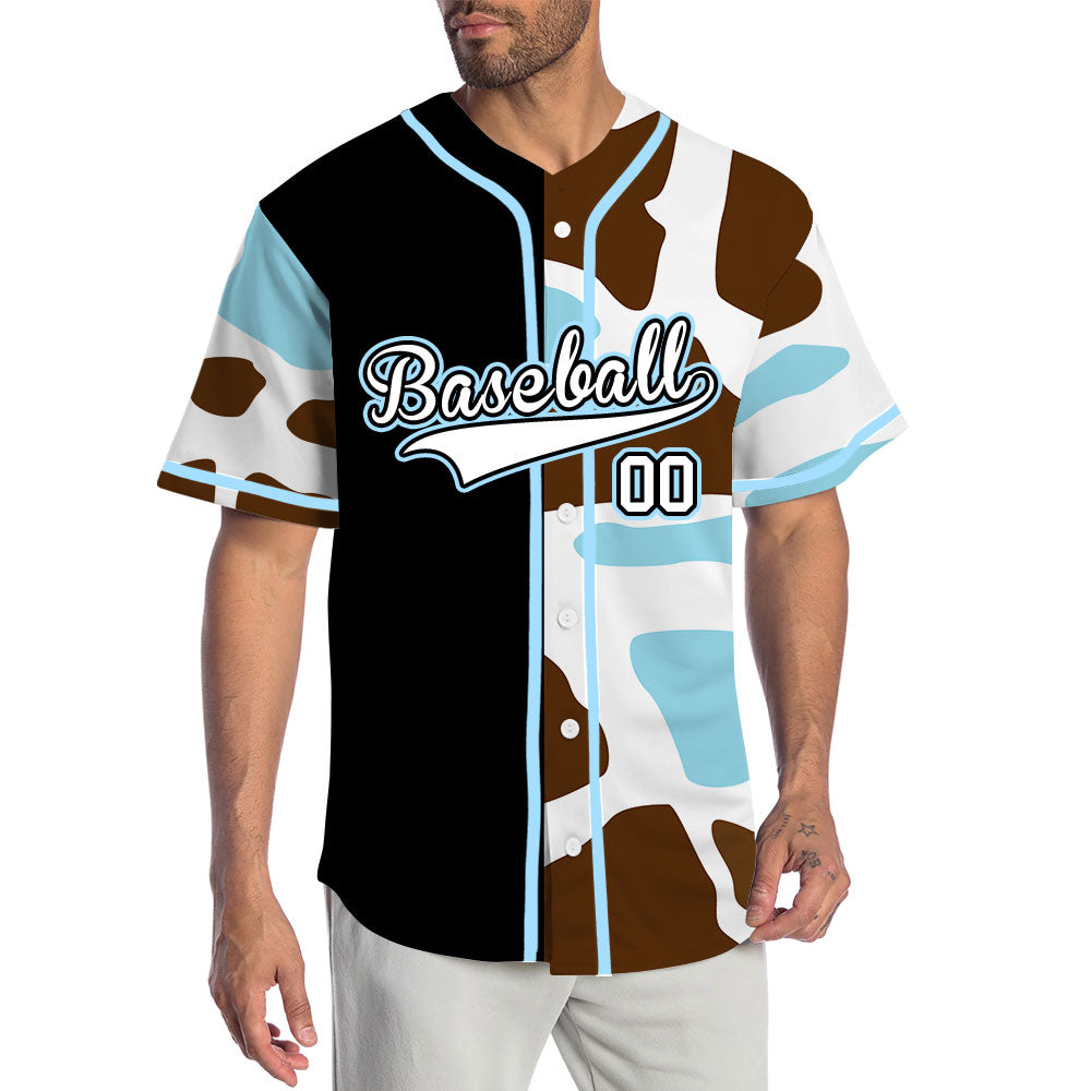 Custom Blue Leopard Half Black Baseball Jersey