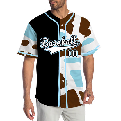 Custom Blue Leopard Half Black Baseball Jersey