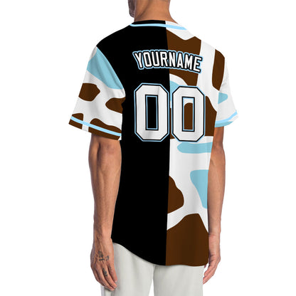 Custom Blue Leopard Half Black Baseball Jersey