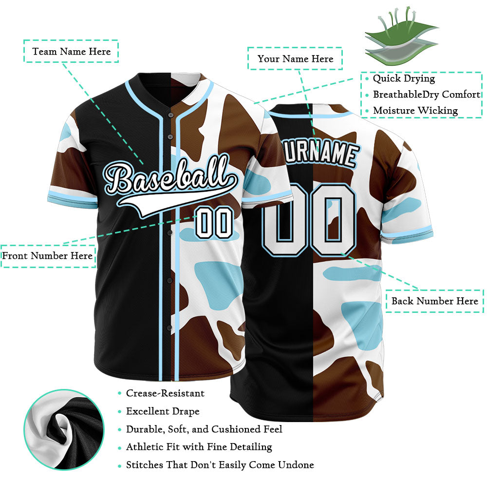 Custom Blue Leopard Half Black Baseball Jersey