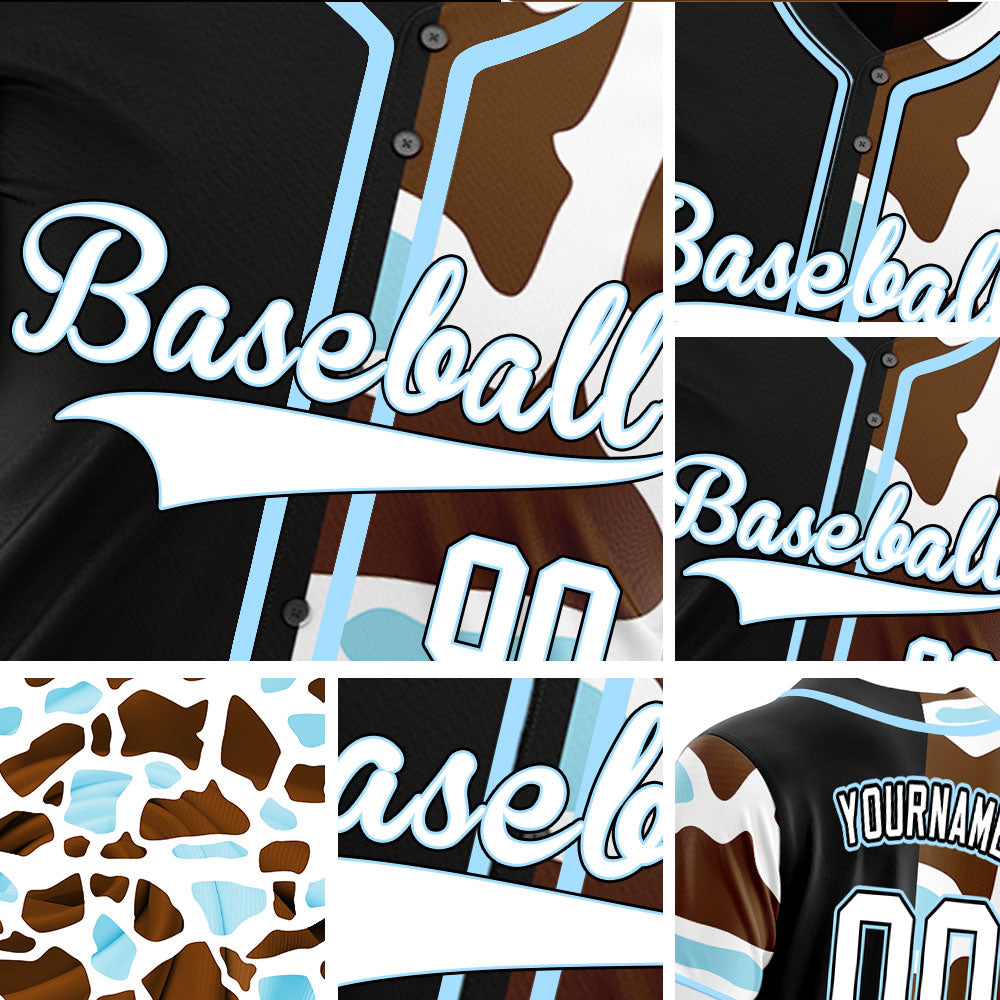 Custom Blue Leopard Half Black Baseball Jersey