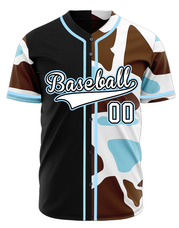 Custom Blue Leopard Half Black Baseball Jersey