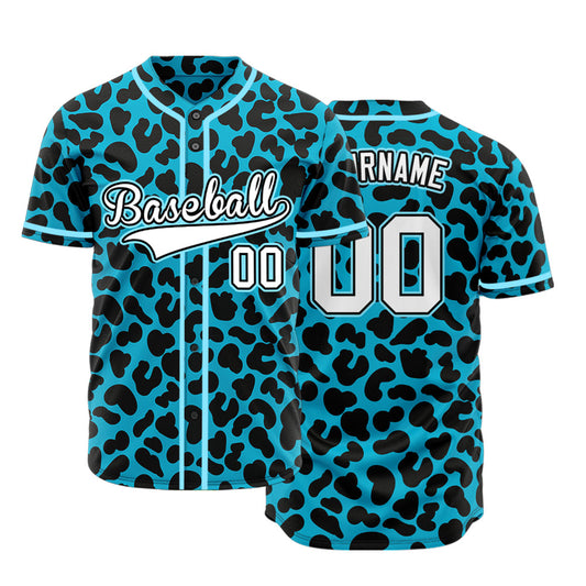 Custom Blue Leopard With Blue Edges Baseball Jersey