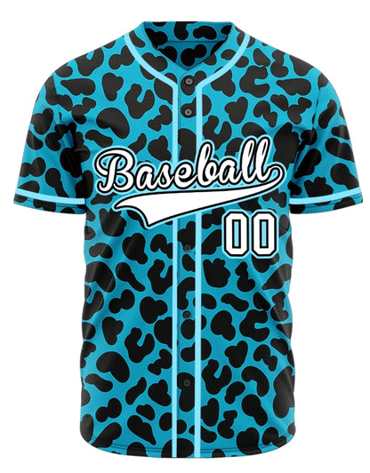 Custom Blue Leopard With Blue Edges Baseball Jersey