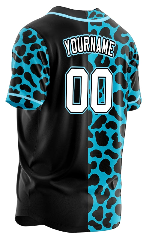 Custom Blue Leopard With Half Black Baseball Jersey