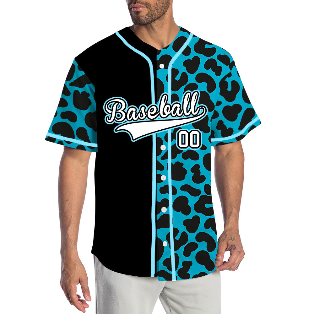 Custom Blue Leopard With Half Black Baseball Jersey