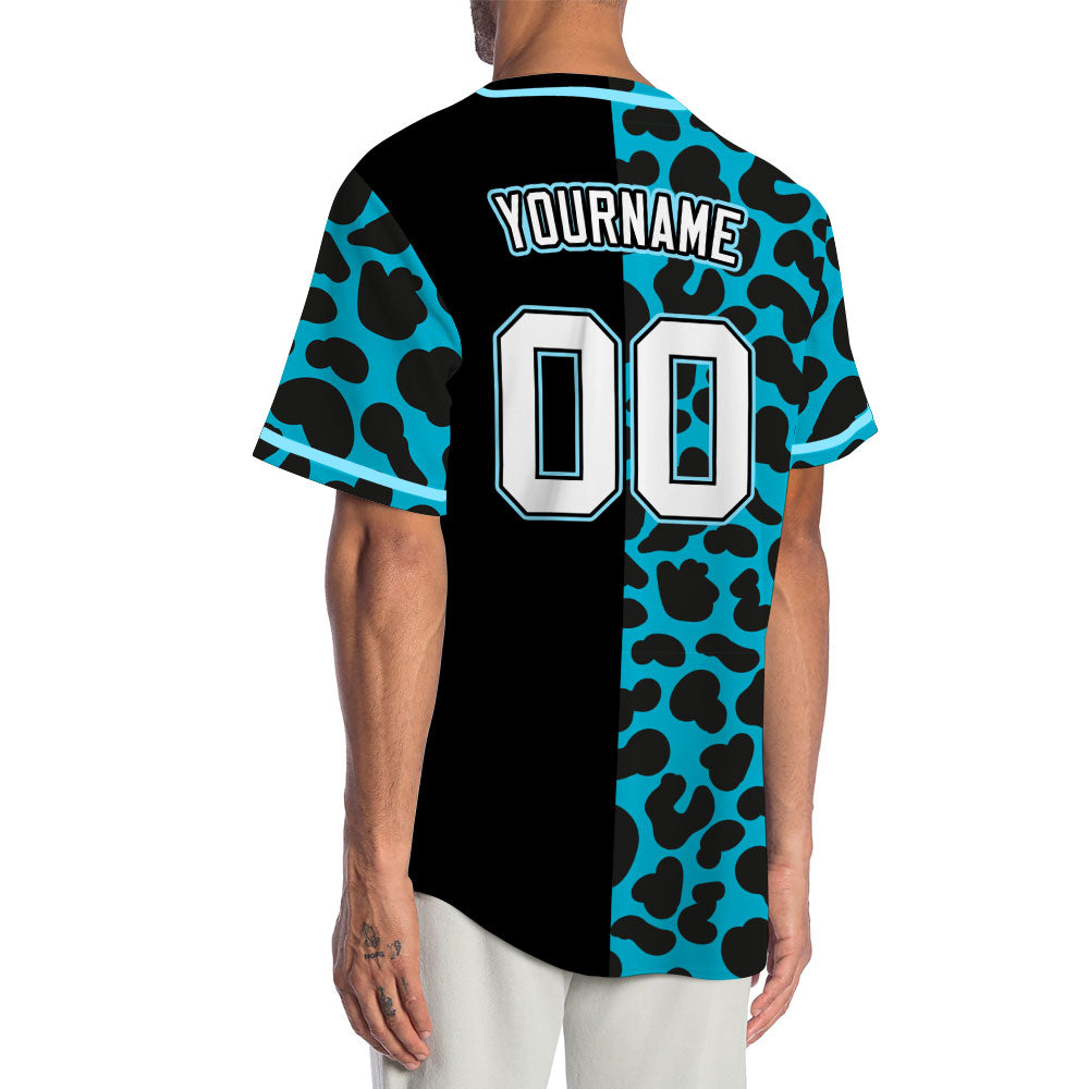Custom Blue Leopard With Half Black Baseball Jersey