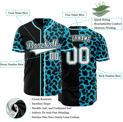 Custom Blue Leopard With Half Black Baseball Jersey