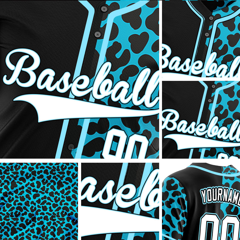 Custom Blue Leopard With Half Black Baseball Jersey