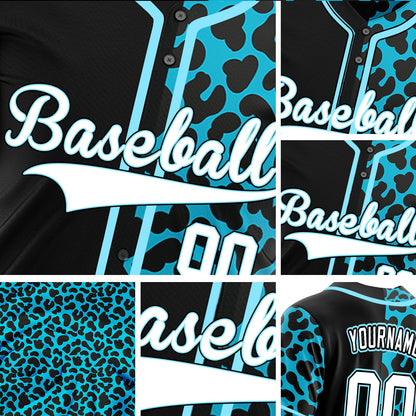 Custom Blue Leopard With Half Black Baseball Jersey