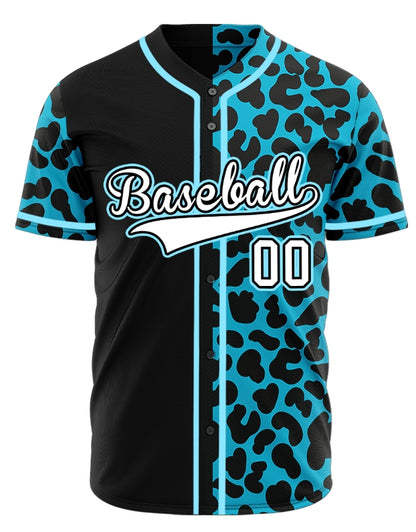 Custom Blue Leopard With Half Black Baseball Jersey