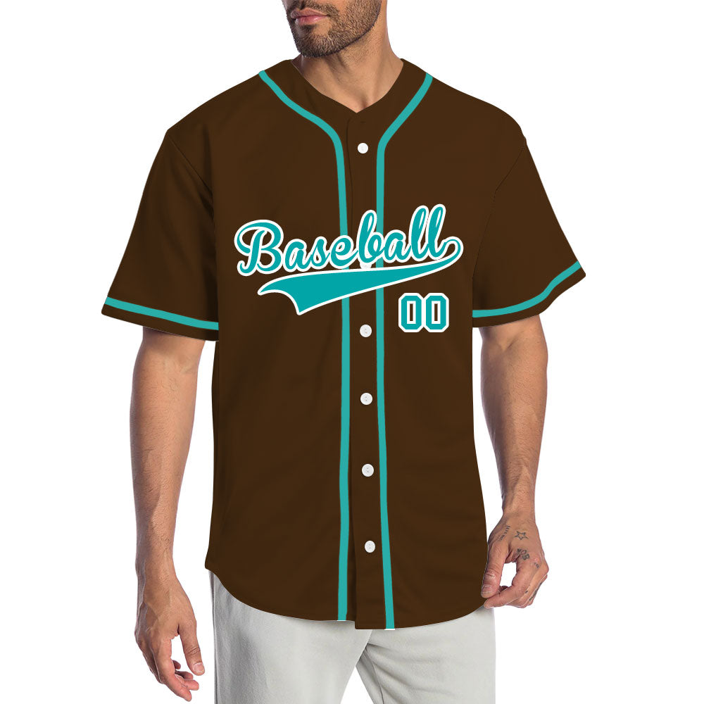 Custom Brown And Blue Baseball Jersey