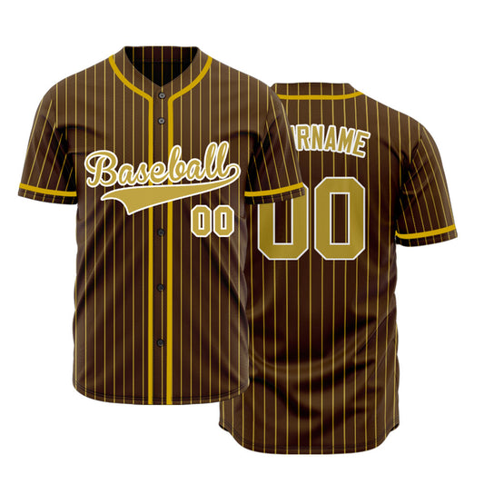 Custom Brown And Gold Vertical Lines Baseball Jersey