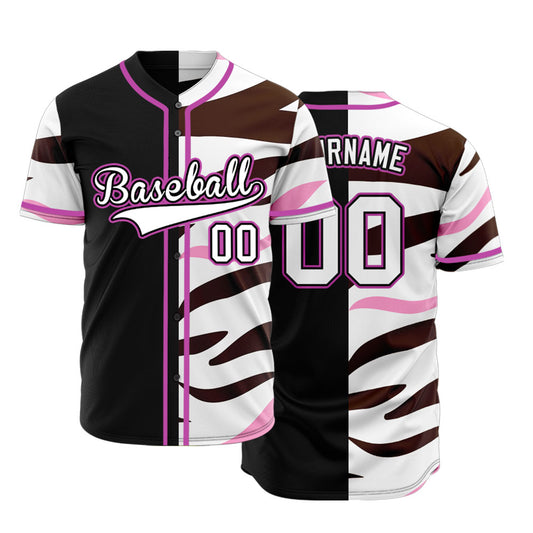 Custom Brown And Pink Stripes Half Black Baseball Jersey