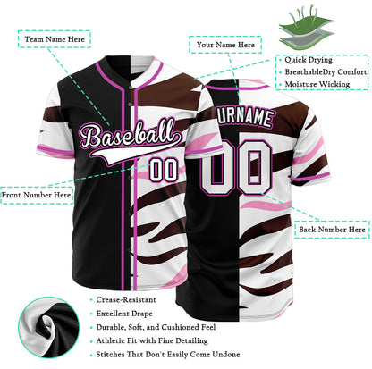 Custom Brown And Pink Stripes Half Black Baseball Jersey
