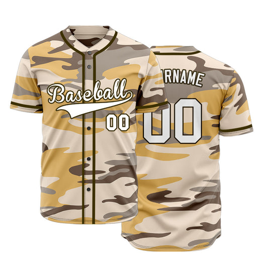 Custom Brown Earthy And Yellow Camouflage Baseball Jersey