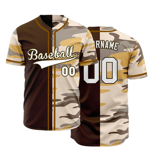 Custom Brown Earthy Yellow Camouflage Brown Baseball Jersey