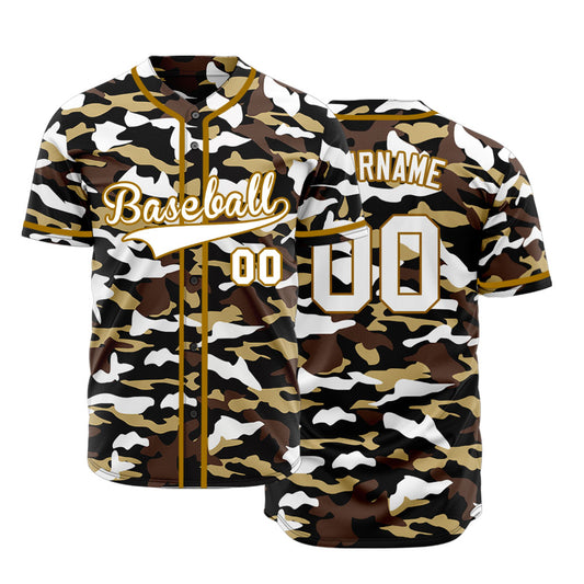 Custom Brown White Camouflage Baseball Jersey