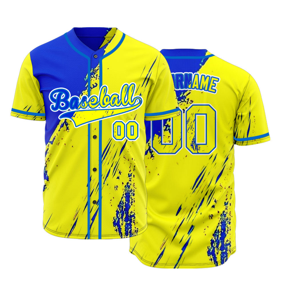 Custom Blue Yellow Ink Baseball Jersey