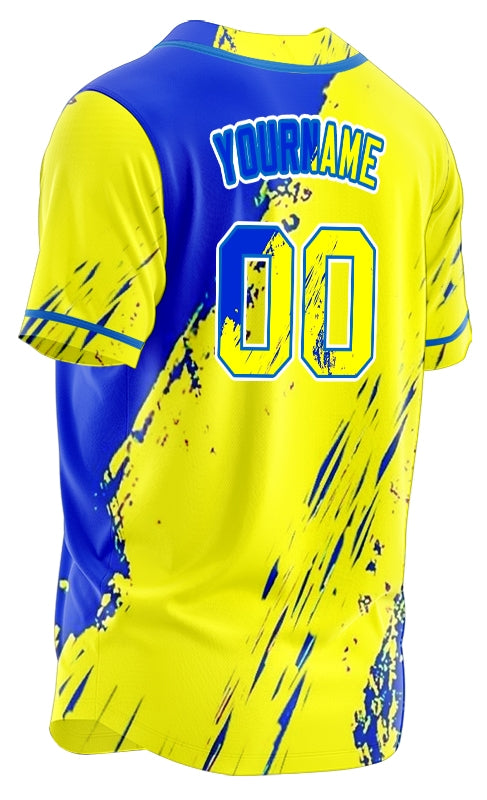 Custom Blue Yellow Ink Baseball Jersey