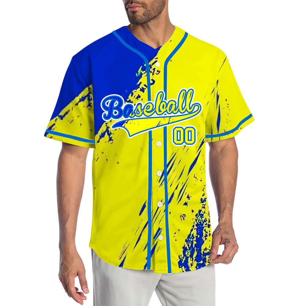 Custom Blue Yellow Ink Baseball Jersey