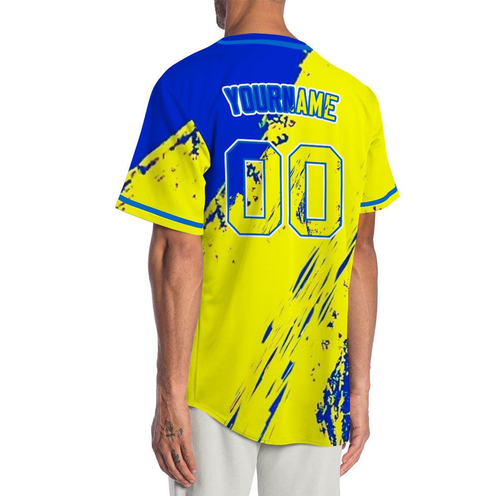 Custom Blue Yellow Ink Baseball Jersey