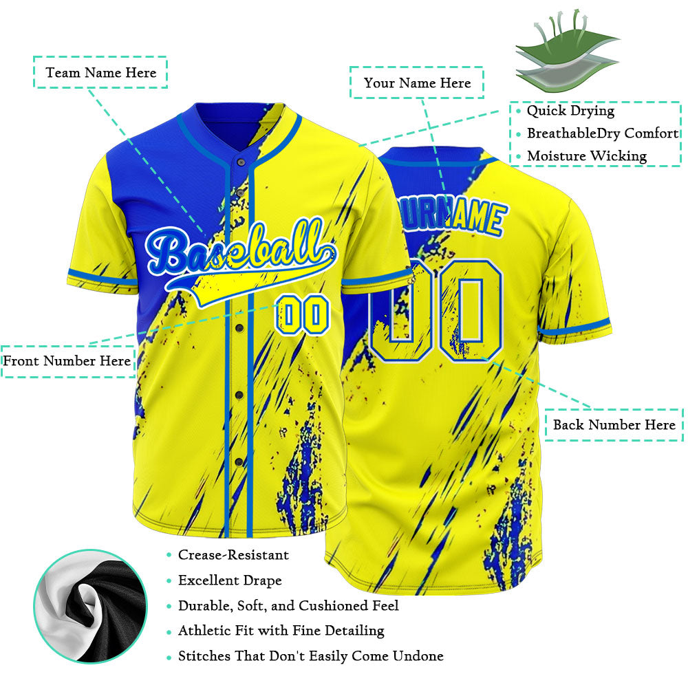 Custom Blue Yellow Ink Baseball Jersey