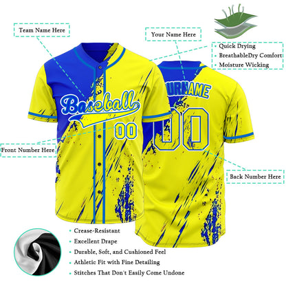 Custom Blue Yellow Ink Baseball Jersey